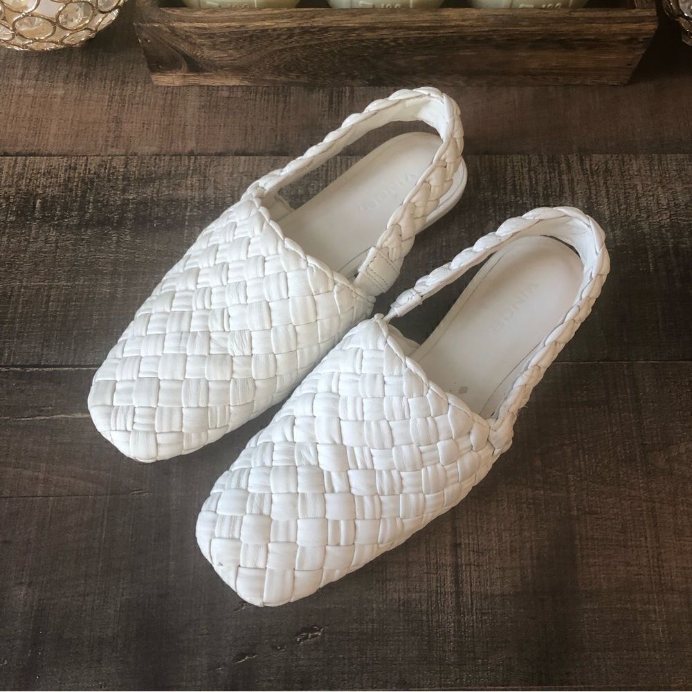 Vince Cadot Woven Leather Off White Slingback Flats